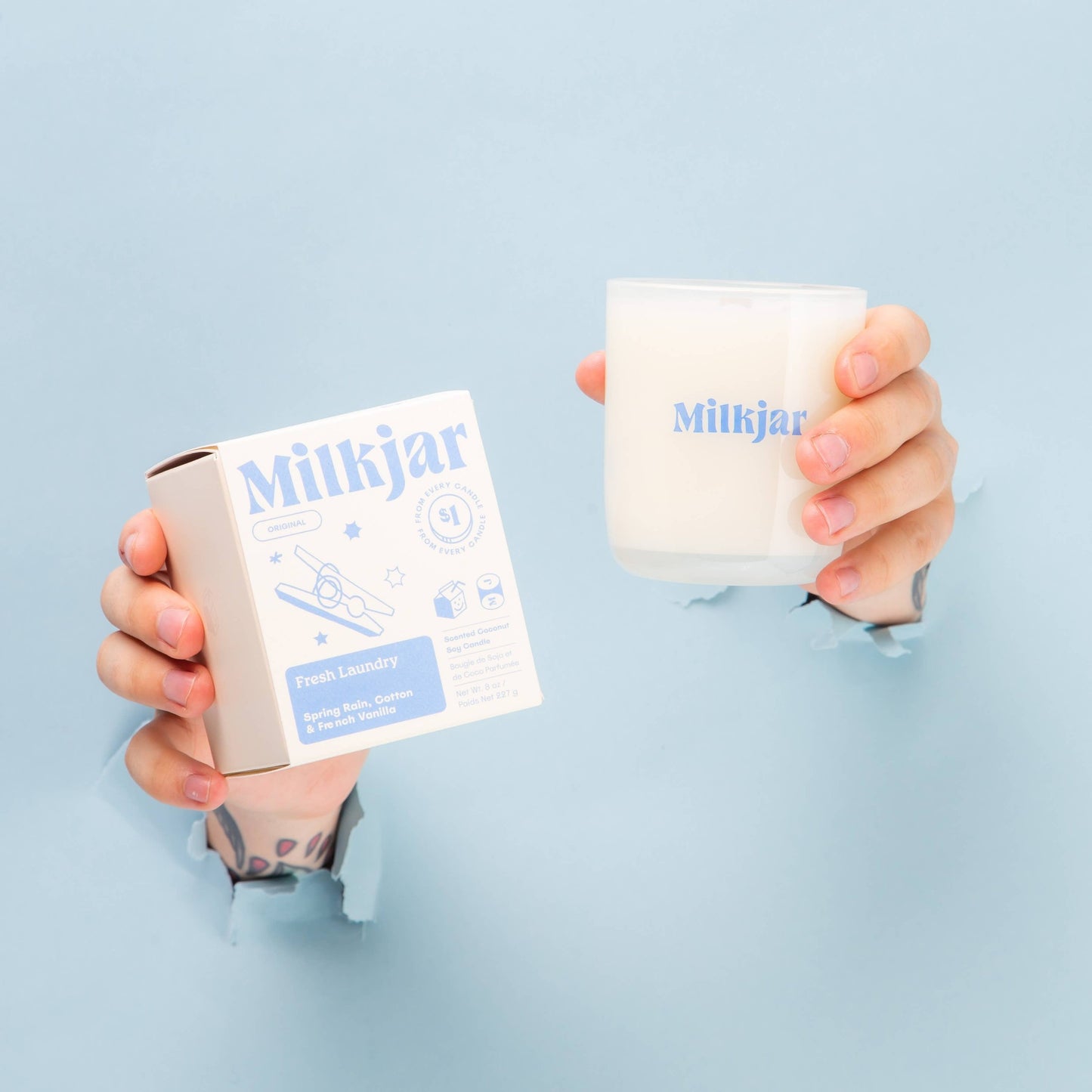 Milk Jar Candle Co Fresh Laundry - Rain, Cotton & Vanilla Coco Soy 8oz Candle