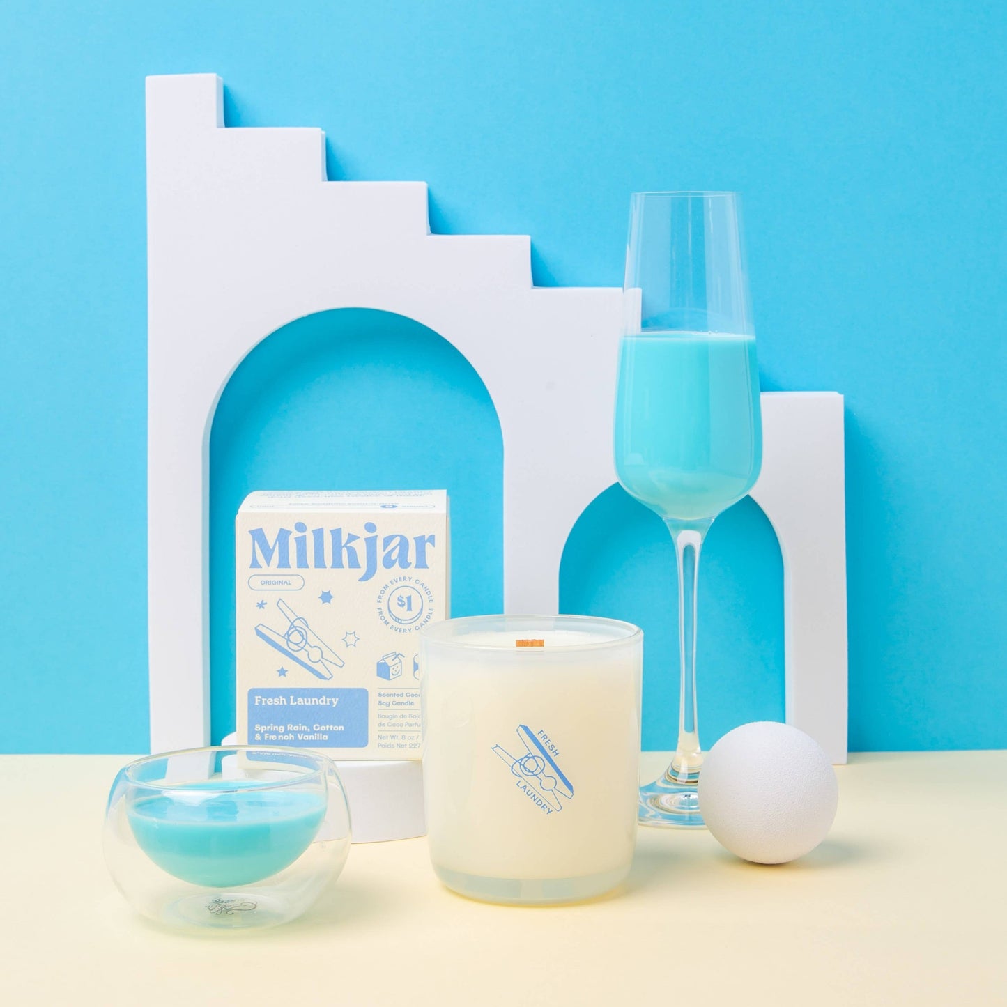 Milk Jar Candle Co Fresh Laundry - Rain, Cotton & Vanilla Coco Soy 8oz Candle