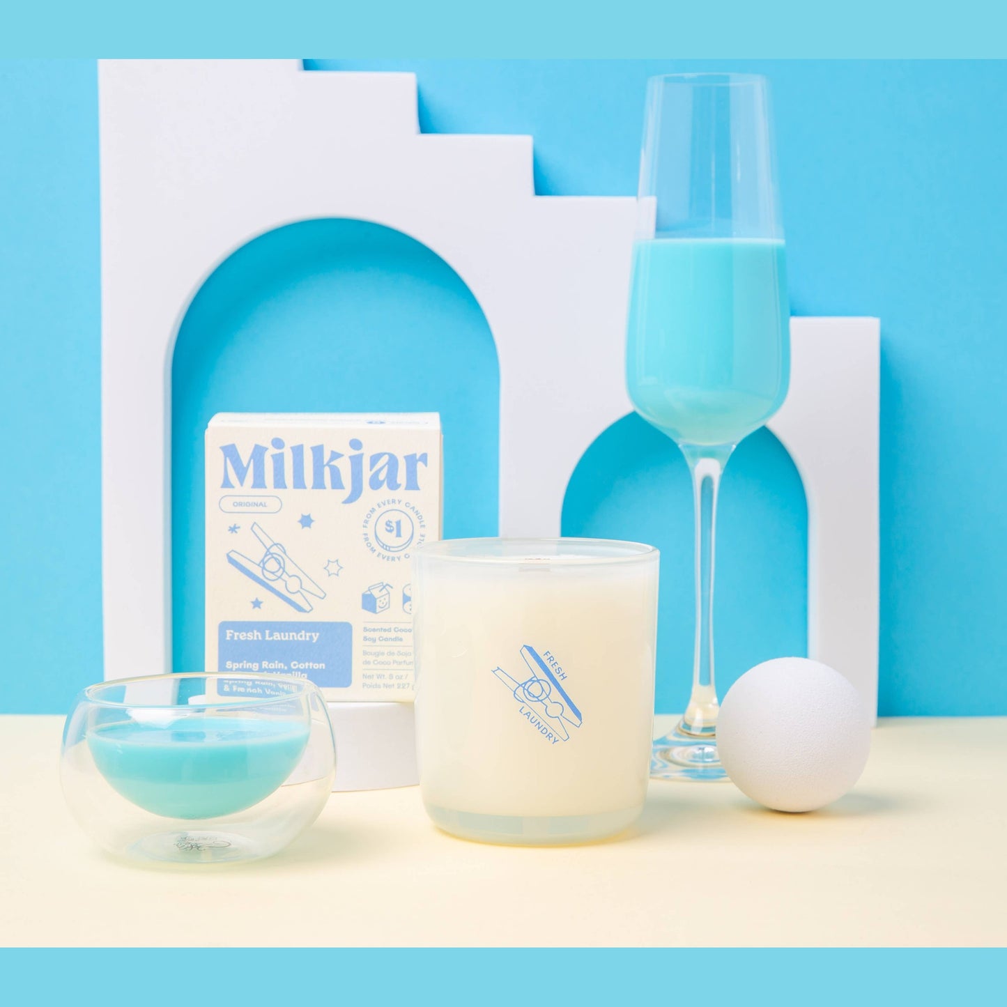 Milk Jar Candle Co Fresh Laundry - Rain, Cotton & Vanilla Coco Soy 8oz Candle